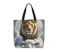 MXDLKSWPOH Bolsa de mano reutilizable para comestibles, vintage, con mapa del mundo antiguo, bolsas de compras de gran capacidad, bolso de hombro casual, Cordero con nubes de león, Talla única