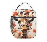 MXDLKSWPOH Lonchera térmica para mujeres y hombres, con diseño de jirafa de pie entre flores, lonchera para picnic y viajes
