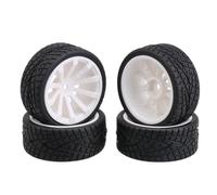 Mxfans Llantas hexagonales de plástico blanco de 12 mm de 10 radios y neumáticos de goma con patrón de pez negro para coche de carreras RC 1:10, paquete de 4