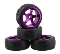 MXFANS Patrn de escala negra llantas de rueda de aleacin de goma y llanta morada con 5 hablaciones para RC 1:10 Pack de carreras en carretera de 4