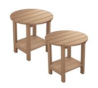 MXIMU Mesa auxiliar redonda Adirondack para exteriores, mesas auxiliares de 18 pulgadas con estante de almacenamiento, mesa auxiliar de plástico de 2 niveles para patio, resistente a la intemperie