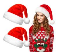 MXJFYY Gorros de Papa Noel, 2 Piezas Gorro Rojo de Santa Claus para Adultos, Sombrero Gorro de Navidad de Felpa Suave con Pompón para Navidad Decoración Año Nuevo Fiestas de Vacaciones (red-Adults)