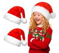 MXJFYY Gorros de Papa Noel, 2 Piezas Gorro Rojo de Santa Claus para Adultos, Sombrero Gorro de Navidad de Felpa Suave con Pompón para Navidad Decoración Año Nuevo Fiestas de Vacaciones (red-Kids)