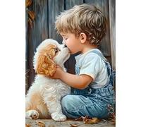 MXJSUA 5D Niño y Cachorro Diamond Painting, Diamond Painting Kit Completo, Manualidades Adultos DIY Cristal Pintura De Diamante Para, Painting Para Decoración De Pared Del Hogar 30x40cm