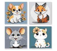 MXJSUA Animales Gatos Perro Juego De 4 Lienzos Enmarcados Para Pintar Por Números Para Niños Y Adultos, Kits De Manualidades De Pintura Acrílica DIY Para Decoración De Pared Del Hogar, 20x20cm