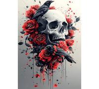 MXJSUA Calavera Rosas Y Cuervos Diamond Painting, Pintura Diamante Kit Manualidades Adultos, Diamond Painting Adultos Dibujos con Diamantes para la Decoración de la Pared del Hogar 30x40 cm