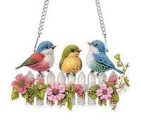 MXJSUA Colgante Pintura de Diamante, Tres Pajaritos Lindos Punto de Cruz Diamante Adornos Colgantes con Cadena Pintar con Diamantes Hanging Decoración Dibujos con Diamantes Colgante Pendant