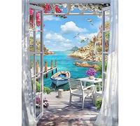 MXJSUA DIY Paisaje Junto al mar Barco Paisaje Pintura Diamante Kit para Principiantes, 5D Diamond Painting Kit Adultos, Punto de Cruz Diamante Lienzo 30x40 cm