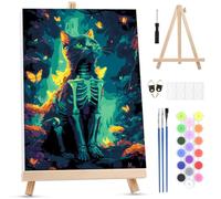 MXJSUA Esqueleto De Gato Pintar por Numeros Adultos con Marco, DIY Cuadros para Colorear por Números Lienzos, Pintura Acrilica Manualidades Adulto Decoracion Hogar Pared, 20x30cm