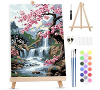 MXJSUA Flores Árbol Cascada Pintar por Numeros Adultos con Marco, DIY Cuadros para Colorear por Números Lienzos, Pintura Acrilica Manualidades Adulto Decoracion Hogar Pared, 20x30cm