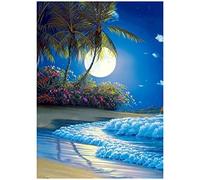 MXJSUA Kit de Pintura de Diamantes 5D Cuadrados, Kit Punto de Cruz Diamante,DIY Pintura al oleo por numeros,Square Diamond Painting Mosaico Bordado para decoración del hogar Luna Junto al mar 30x40