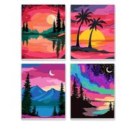MXJSUA Lago De Montaña A La Luz De La Luna Paquete De 4 Kits De Pintura Por Números Para Niños Con Marco Para Adultos, Patrón De Pinturas Al Óleo Acrílicas Para Decoración Del Hogar Regalo 20x25cm