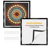 MXJSUA Paquete de 2 marcos de pintura de diamantes para lienzo de pintura de diamantes de 30 x 30 cm, marcos de pintura de diamantes magnéticos autoadhesivos con ganchos para pintura de diamantes, pantalla de pared, color negro