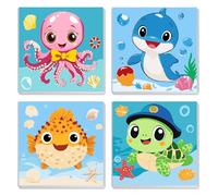 MXJSUA Paquete De 4 Kits De Pintura Por Números Animales Marinos Tortuga Para Niños Con Marco Para Edades 6-12, Patrón De Animales Pinturas Al Óleo Acrílicas Para Decoración Del Hogar Regalo 20x20cm