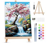 MXJSUA Pintar por Numeros Adultos con Marco, DIY Cascada De Flores Cuadros para Colorear por Números Lienzos, Pintura Acrilica Manualidades Adulto Decoracion Hogar Pared, 20x30cm