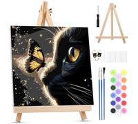 MXJSUA Pintar por Numeros Adultos con Marco, DIY Gato Mariposa Cuadros para Colorear por Números Lienzos, Pintura Acrilica Manualidades Adulto Decoracion Hogar Pared, 25x25cm
