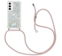 MXKOCO Funda con Cuerda para Samsung Galaxy S23 FE 5G Carcasa de movil con Cuerda para Colgar- Funda con Correa para Hombro y Cordón Colgante/Brillante Arena movediza Carcasa con Banda Cordon