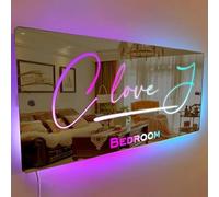 mxn Espejo con Luces Personalizadas Luces De Neón Espejo Luminoso Led Letrero Personalizado Espejos De Pared para Navidad, Cumpleaños, Regalo, Nombre Personalizado Decoración