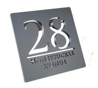 MXN Letrero de acrílico personalizado con números de casa modernos para puerta, dirección, calle, letras 3D, placa para decoración del hogar, 20 x 20 cm (gris plateado)