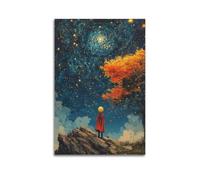 MXNGVU Póster decorativo de la noche estrellada del Principito Príncipe para pared e imagen artística moderna para decoración de dormitorio familiar, 24 x 36 pulgadas (60 x 90 cm)