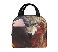 MXPELGHMAD Bolsa de almuerzo aislada para mujer, bolsa de almuerzo de lobo ardiendo en fuego, bolsa de almuerzo de gran capacidad para picnic
