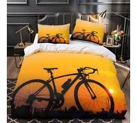 MXRMXR 3 Piezas Microfibra Bicycle Silhouette Fuego Fundas Edredón Impresión 3D Fundas Almohada Transpirable Sunset Cycling Juego Fundas Edredón for Adultos Double（200x200cm）