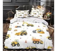 MXRMXR 3 Piezas Microfibra Construction Vehicles Funda Edredon Impresión 3D Cremallera Oculta Fundas Almohada Antialérgica Coon Kids Juego Fundas Edredón for niños y niñas Single（140x200cm）