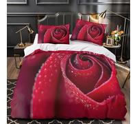 MXRMXR 3 Piezas Microfibra de poliéster Red Rose Bloom Funda Edredon Estampado 3D Cremallera Oculta Fundas Almohada Antialérgica Naturaleza Funda de Edredón for Familia Super King（260x220cm）