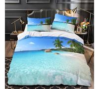MXRMXR 3 Piezas Microfibra Impresión 3D Playa Tropical Juego de Fundas para Edredón Funda Almohada a Juego Lavables Paradise Island Funda Edredon for Adolescentes Super King（260x220cm）