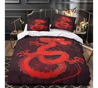 MXRMXR 3 Piezas Microfibra Impresión 3D Red Dragon Juego Fundas Edredón Diseño 3D Funda Almohada Antibacteriana Mythical Creature Funda Edredon for Ancianos King（220x240cm）