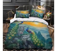 MXRMXR 3 Piezas Microfibra Peacock Standing Funda Edredon Impresión 3D Cremallera Oculta Fundas Almohada Antibacteriana Montaña Sunset Painting Funda Edredon for Ancianos King（220x240cm）