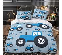 MXRMXR Juego 3 Piezas Microfibra de poliéster Blue Tractor Kids Funda Edredon Cremallera Oculta Fundas Almohada Transpirable Coon Farm Vehicle Funda Edredon for jóvenes Single（140x200cm）