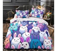 MXRMXR Juego 3 Piezas Microfibra Impresión 3D Cute Bunnies Juego Fundas Edredón Diseño 3D Funda Almohada Antibacteriana Coon Funda Edredon for niña Single（140x200cm）