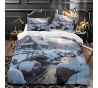 MXRMXR Juego 3 Piezas Microfibra Impresión 3D Invierno Cabin Juego Fundas Edredón Diseño 3D Fundas Almohada Lavables Cozy Snowcovered Lodge Funda de Edredón for Adultos Double（200x200cm）