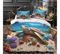 MXRMXR Juego 3 Piezas Microfibra Impresión 3D Sea Turtle Underwater Juego Fundas Edredón Estampado 3D Fundas Almohada Transpirable Colorful Marine Life Funda Edredon for Ancianos King（220x240cm）