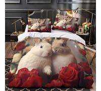 MXRMXR Tres Piezas Microfibra de poliéster Cute Bunnies Funda Edredon Cremallera Oculta Fundas Almohada Lavables Romantic Pet Funda de Edredón for niña Super King（260x220cm）