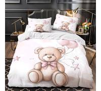 MXRMXR Tres Piezas Microfibra de poliéster Cute Teddy Bear Funda Edredon Cremallera Oculta Fundas Almohada Antialérgica Coon Funda de Edredón for Adolescentes Single（135x200cm）
