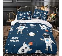 MXRMXR Tres Piezas Microfibra de poliéster Space Mission Coon Funda Edredon Diseño 3D Funda Almohada Antibacteriana Kids Space Theme Funda de Edredón Cremallera for jóvenes Super King（260x220cm）