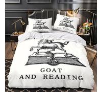 MXRMXR Tres Piezas Microfibra Impresión 3D Goat Standing Book Juego Fundas Edredón Diseño 3D Funda Almohada Suave Vintage Engraving Funda Edredon for niños Single（135x200cm）