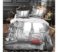 MXRMXR Tres Piezas Microfibra Impresión 3D Paris Street Juego Fundas Edredón Diseño 3D Fundas Almohada Transpirable Vintage Car in Monochrome Funda de Edredón for Adultos Single（140x200cm）