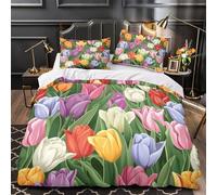 MXRMXR Tres Piezas Microfibra Impresión 3D Tulip Jardín Juego Fundas Edredón Diseño 3D Funda Almohada Antibacteriana Vibrant Floral Funda de Edredón for Ancianos Single（135x200cm）