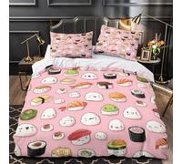 MXRMXR Tres Piezas Microfibra Suave Sushi Characters Funda Edredon Diseño 3D Fundas Almohada Transpirable Kawaii Food Funda de Edredón for Adultos Double（200x200cm）