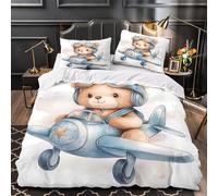 MXRMXR Tres Piezas Microfibra Suave Teddy Pilot Coon Funda de Edredón Estampado 3D Fundas Almohada Antibacteriana Cute Aviation Funda Edredon for jóvenes Double（200x200cm）