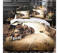 MXRMXR Tres Piezas Microfibra Vintage Steam Train Fuego Fundas Edredón Impresión 3D Fundas Almohada Transpirable Historic Railway Funda de Edredón for Ancianos Double（200x200cm）