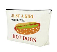 Mxrymvu Estuche de maquillaje divertido para mujer, regalo para amantes de los perros calientes, regalo de cumpleaños o Navidad para amigos, hermanas, maquillaje con cremallera, color beige natural