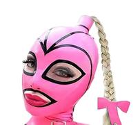 MXRYSQY Látex Cabeza Cubrir De Goma A Rayas Rosadas Y Negras Sexy Látex Máscara Para Cosplay Fiesta Ropa(Size:m)