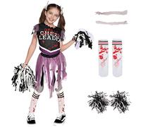 MxsFrundel 8 piezas Disfraz Animadora Zombie Niña (4 Tamaños, Altura 110-164 cm) Disfraz Halloween Niña Zombie,Imprescindible para Halloween (Tamaño XL: Altura 152-164 cm, 12-14 Años)