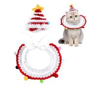 Mxshc Collar y sombrero de Navidad para mascotas | Collar de punto de Navidad para mascotas | Accesorios acogedores y hermosos para gatos adultos, perros pequeños, conejos, schnauzers, bichón frise