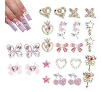 Mxshc Decoración De Uñas | Set De Manicura 3D Con Para Uñas,Accesorios De Charm Con Cristales Corazón Lazo Flor Mariposas Cereza Estrella Para Mujeres Principiantes