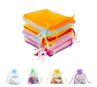 MXTIMWAN 100 bolsas de organza para peladillas y bomboneras, bolsas de regalo de 7 x 9 cm, de colores con cordón